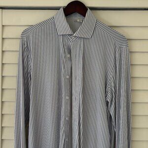 State And Liberty Button Down "The Wilfred" Sport Shirt - Blue & White Striped